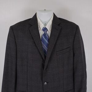 Calvin Klein Wool Gray‎ Check W/ Purple Windowpane 2 Button Blazer 42L